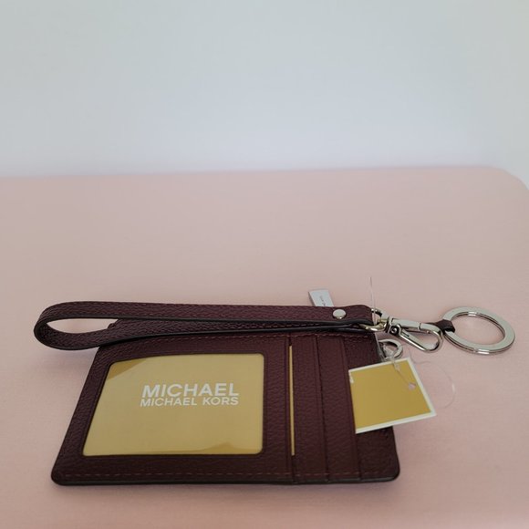 MICHAEL KORS Small Top-Zip Coin Pouch with ID Holder Pebbled Leather-Merlot⭐$69 - Picture 11 of 16